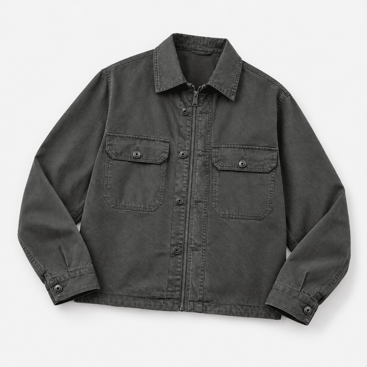 Washed cotton utility jacket with a zip front - AntoniosClothing - Charcoal