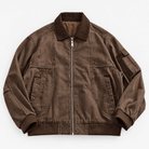 Washed cotton zip jacket with corduroy collar - AntoniosClothing - Brown