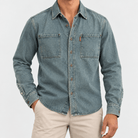 Washed denim twin pocket shirt - AntoniosClothing - Washed gray blue