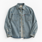 Washed denim twin pocket shirt in washed gray blue, product cover