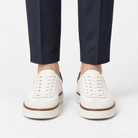 White leather sneakers with brown trim - AntoniosClothing - White