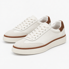 White leather sneakers with brown trim in white, product cover
