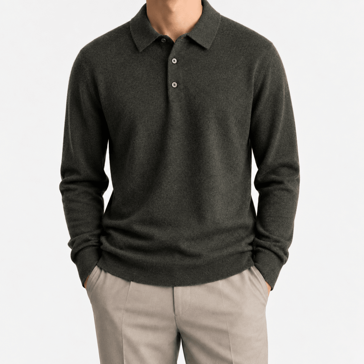 Wool blend business casual stretchable polo pullover - AntoniosClothing - Green