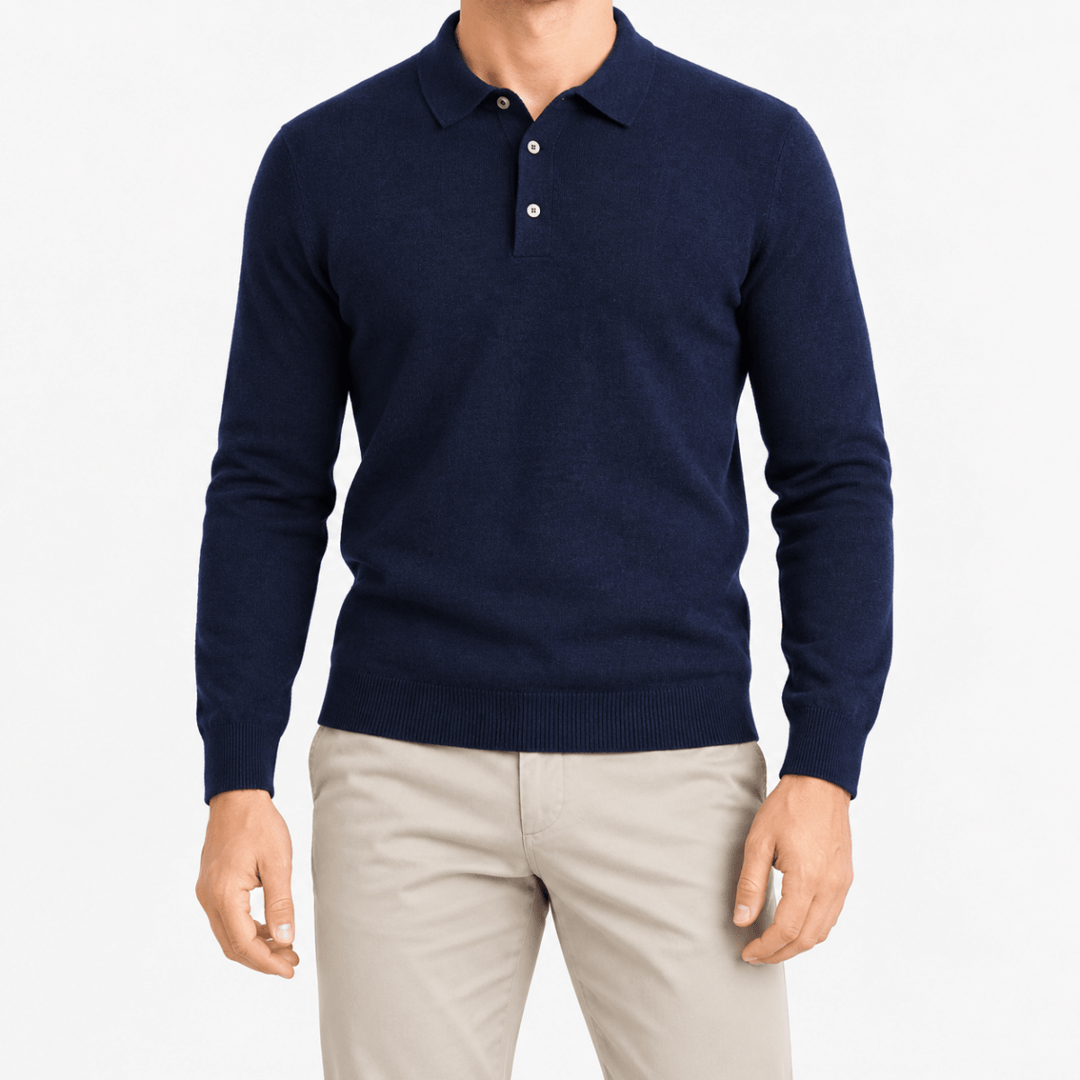 Wool blend business casual stretchable polo pullover - AntoniosClothing - Navy Blue