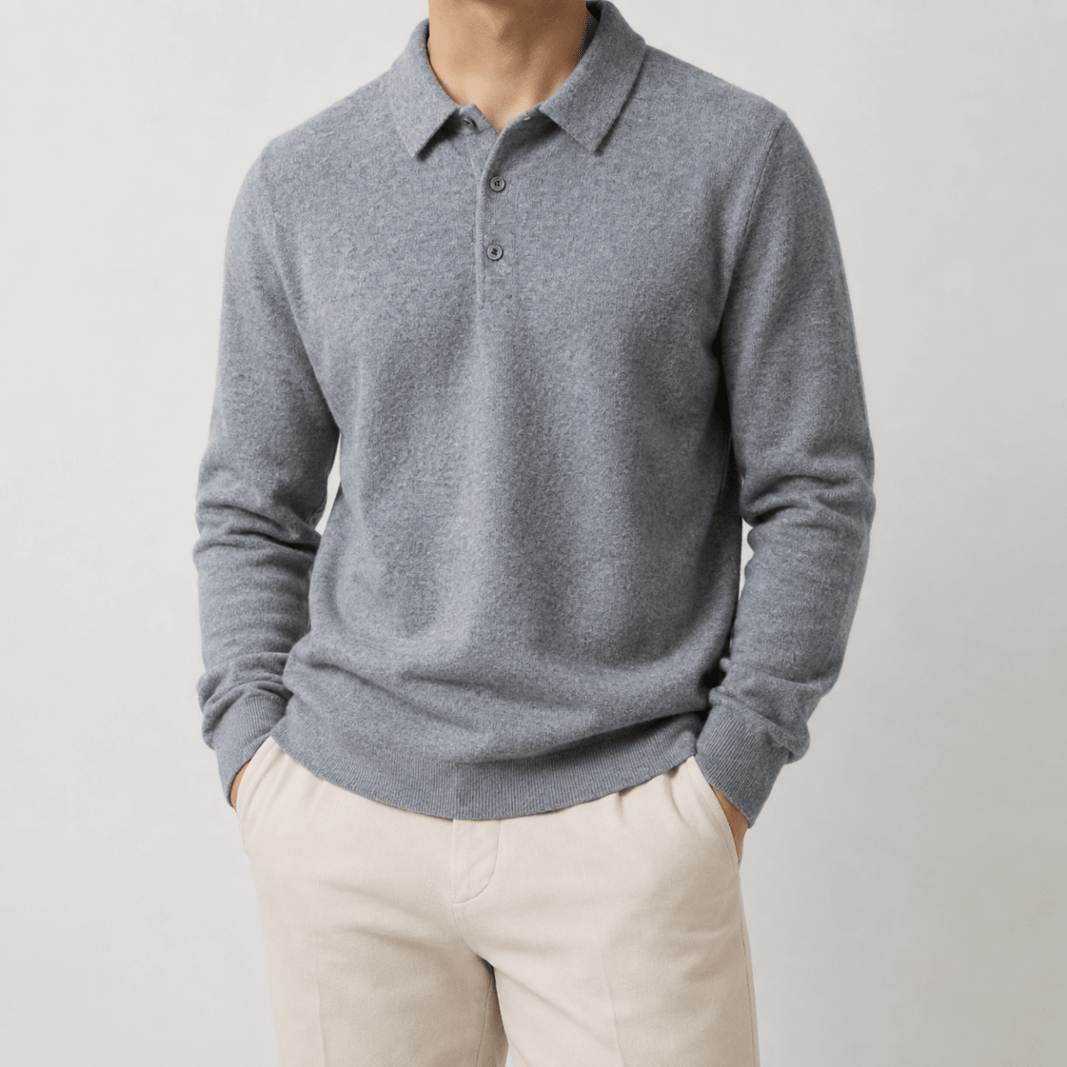 Wool blend business casual stretchable polo pullover - AntoniosClothing - Black