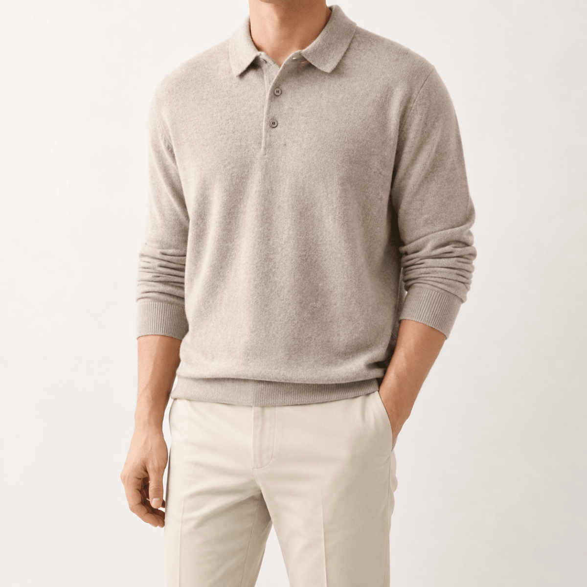 Wool blend business casual stretchable polo pullover - AntoniosClothing - Black