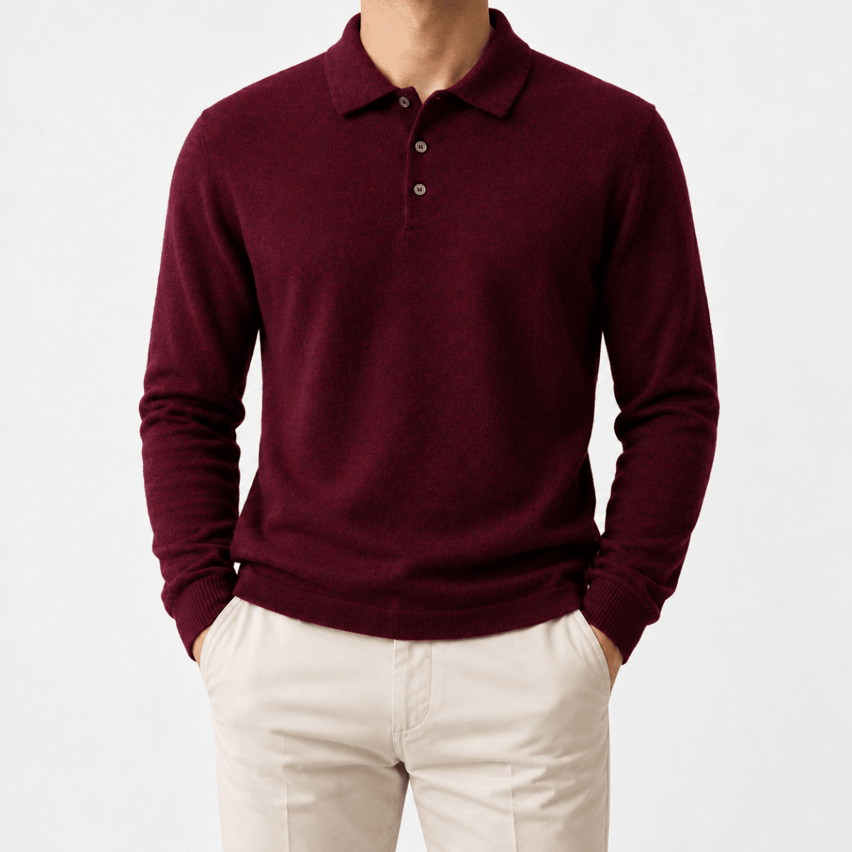 Wool blend business casual stretchable polo pullover - AntoniosClothing - Red