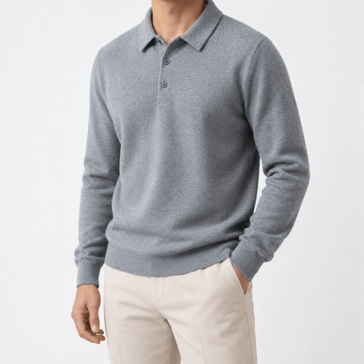 Wool blend business casual stretchable polo pullover - AntoniosClothing - Light gray