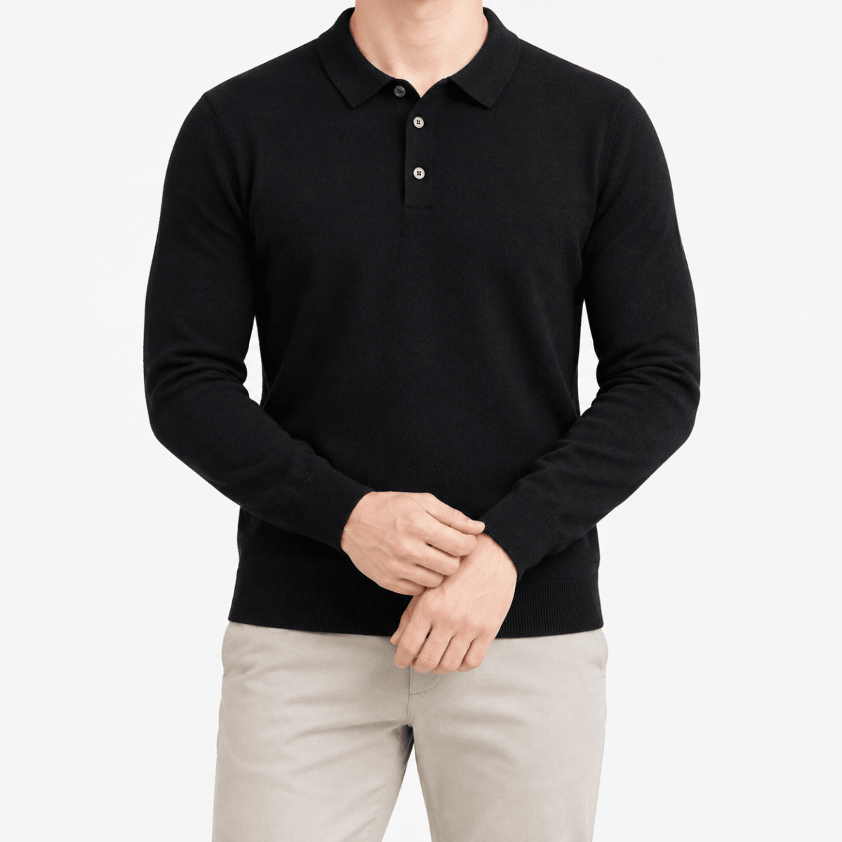 Wool blend business casual stretchable polo pullover - AntoniosClothing - Black