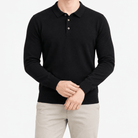 Wool blend business casual stretchable polo pullover - AntoniosClothing - Black