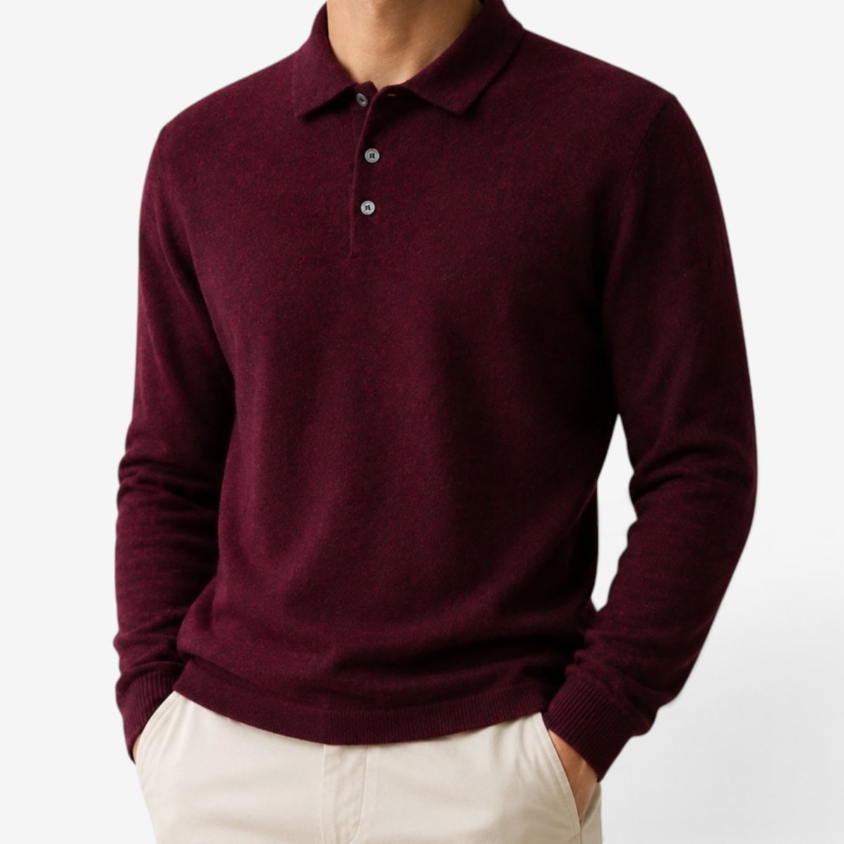 Wool blend business casual stretchable polo pullover - AntoniosClothing - Black