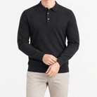 Wool blend business casual stretchable polo pullover - AntoniosClothing - Dark Grey