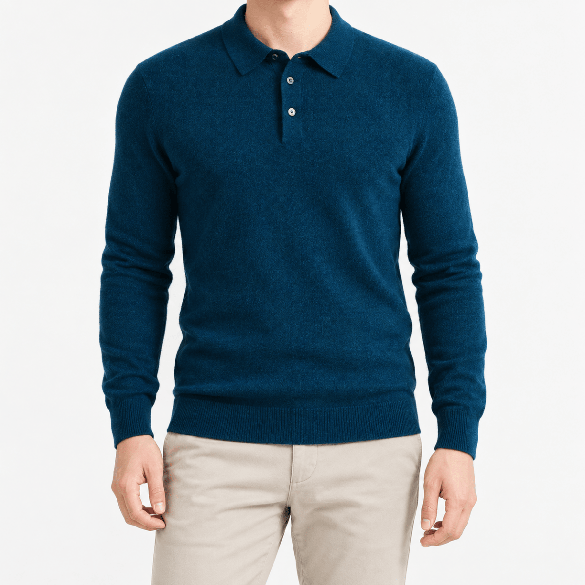 Wool blend business casual stretchable polo pullover - AntoniosClothing - Blue