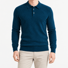 Wool blend business casual stretchable polo pullover - AntoniosClothing - Blue