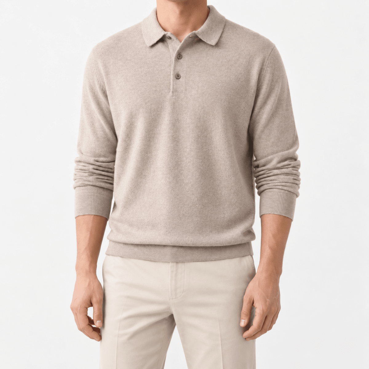 Wool blend business casual stretchable polo pullover - AntoniosClothing - Khaki
