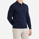 Wool blend business casual stretchable polo pullover - AntoniosClothing - Navy Blue