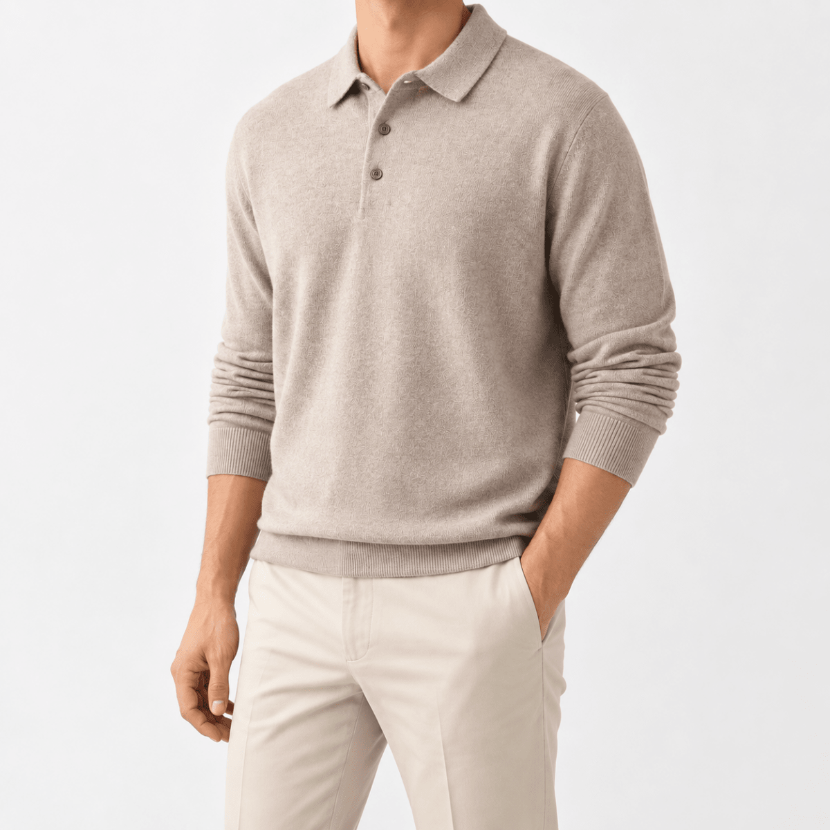 Wool blend business casual stretchable polo pullover - AntoniosClothing - Khaki