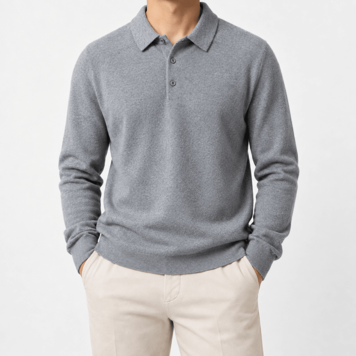 Wool blend business casual stretchable polo pullover - AntoniosClothing - Light gray