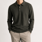 Wool blend business casual stretchable polo pullover - AntoniosClothing - Black