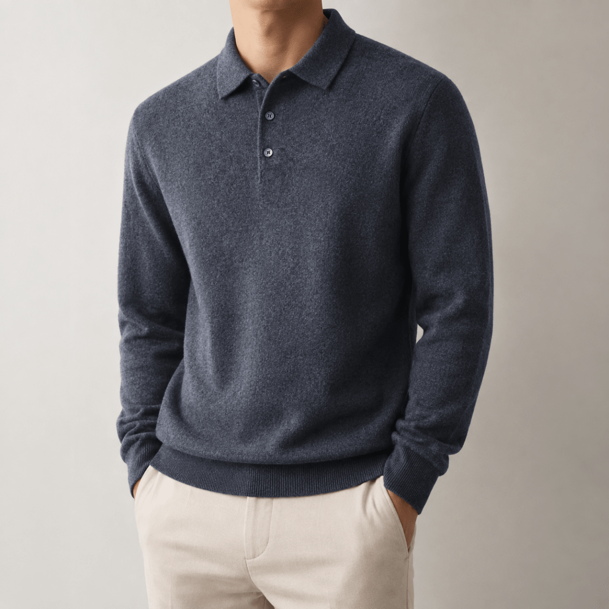 Wool blend business casual stretchable polo pullover - AntoniosClothing - Black