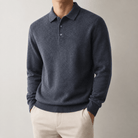 Wool blend business casual stretchable polo pullover - AntoniosClothing - Black