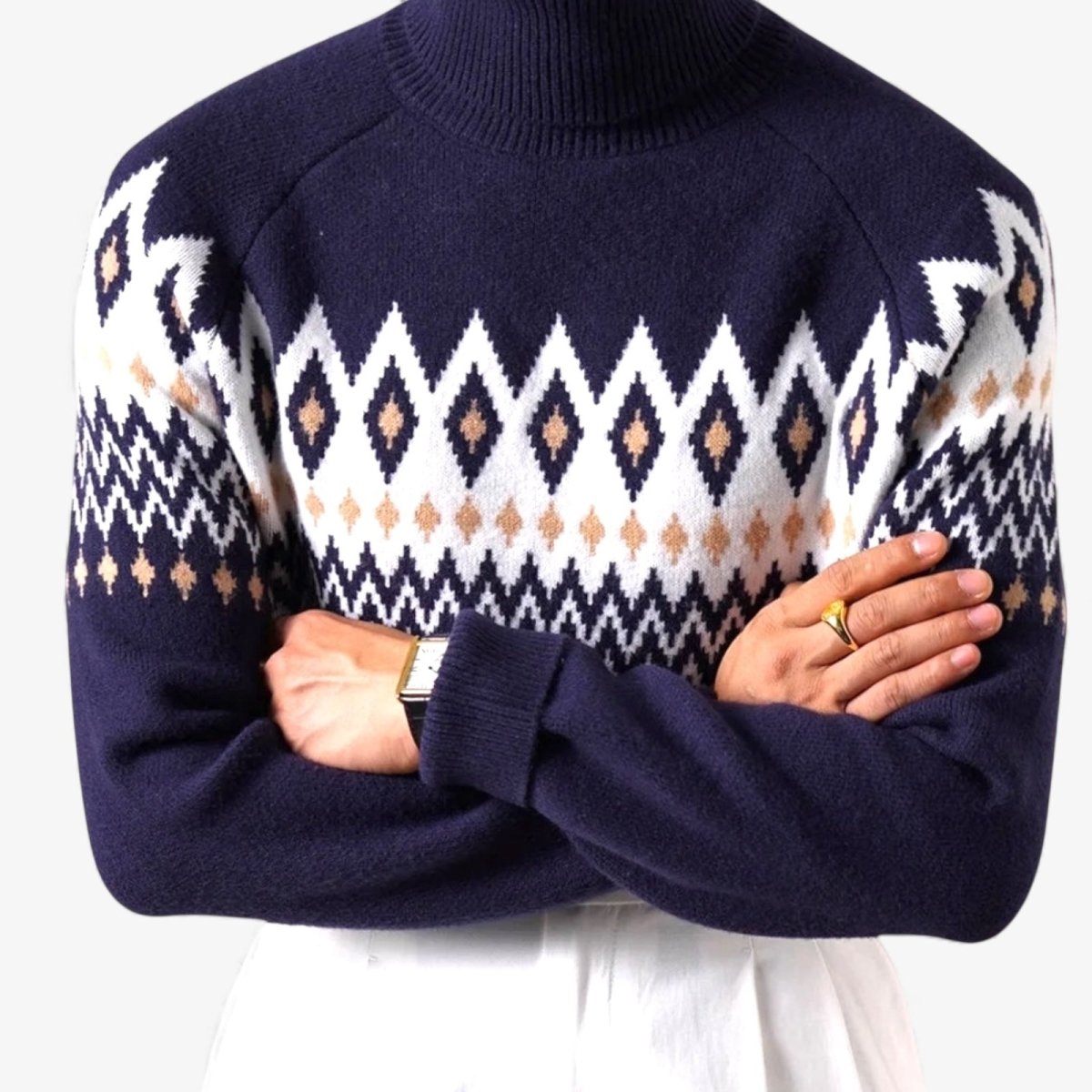Men's diamond pattern turtleneck sweater nordic knit – Antonios