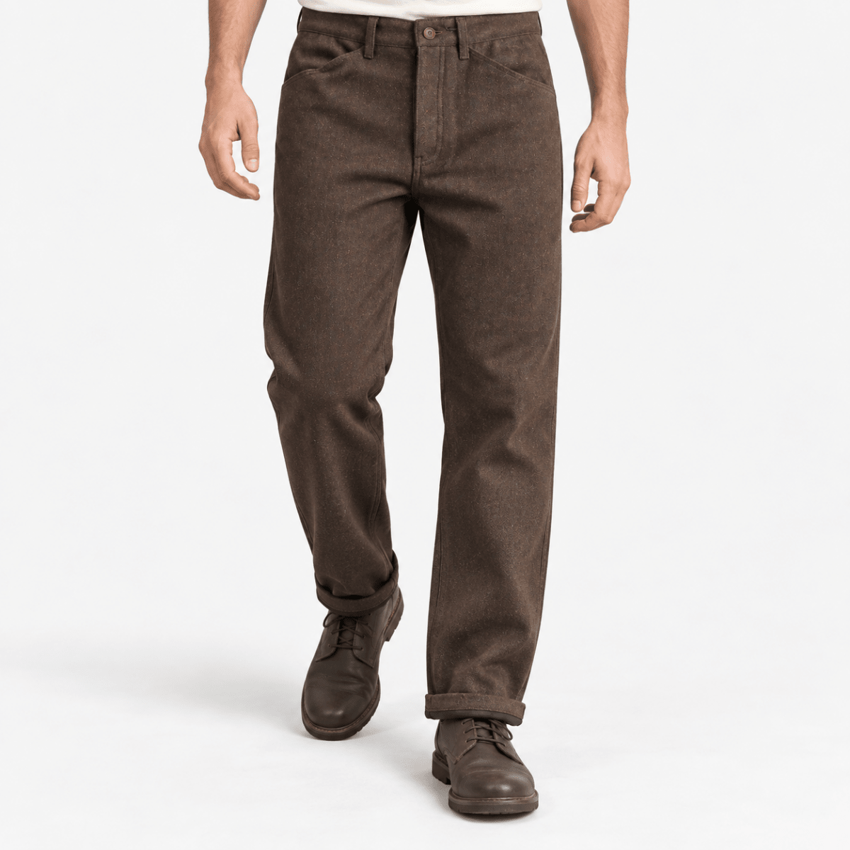 Wool blend straight trousers with a button fly - AntoniosClothing - Brown