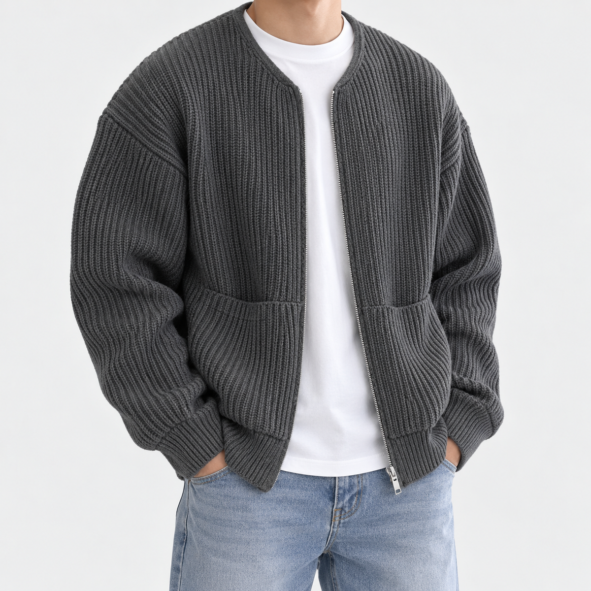 Zip-up cardigan — Dark gray