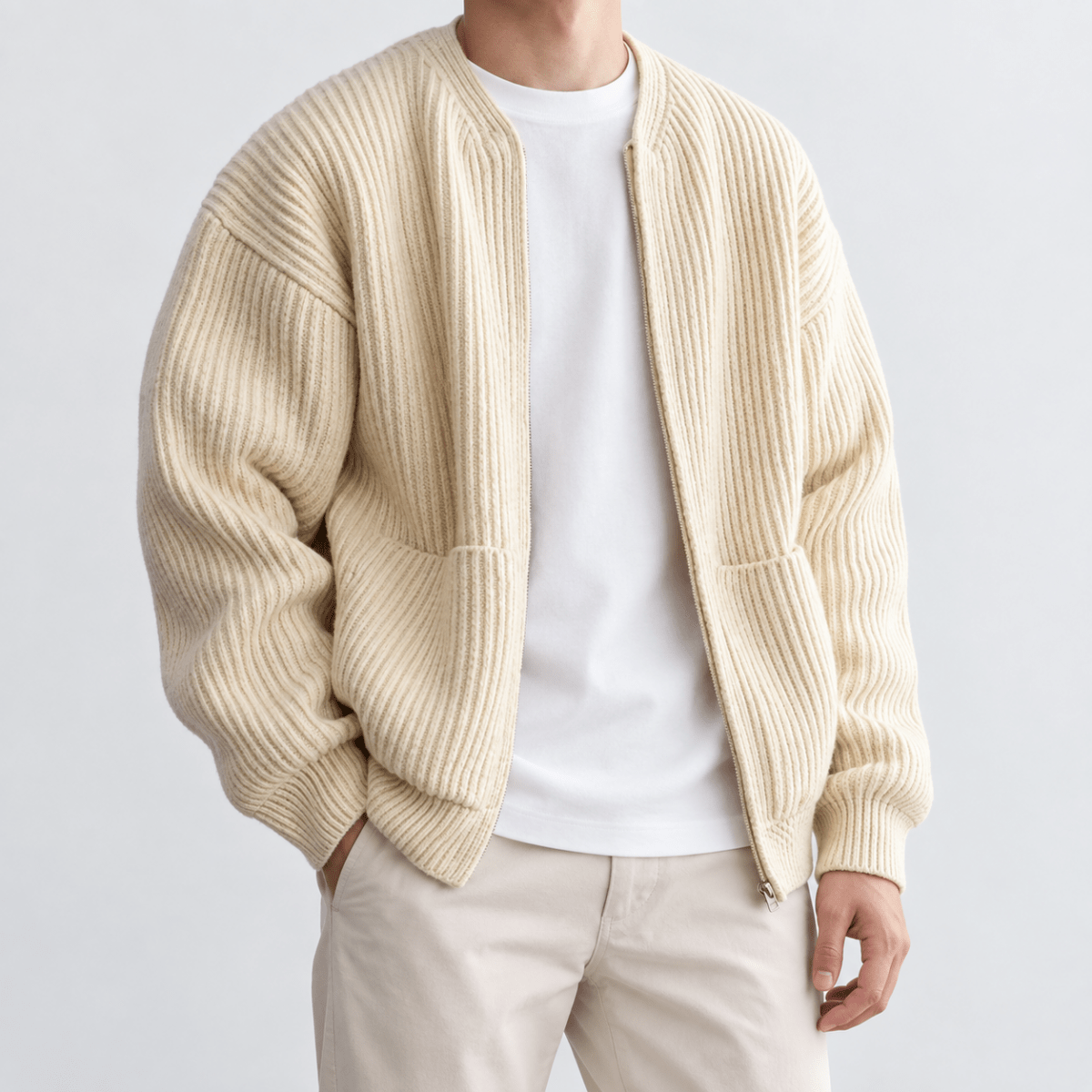 Zip-up cardigan - AntoniosClothing - Apricot