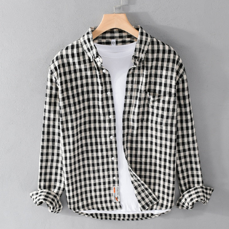 shirt with black plaid pattern for men
