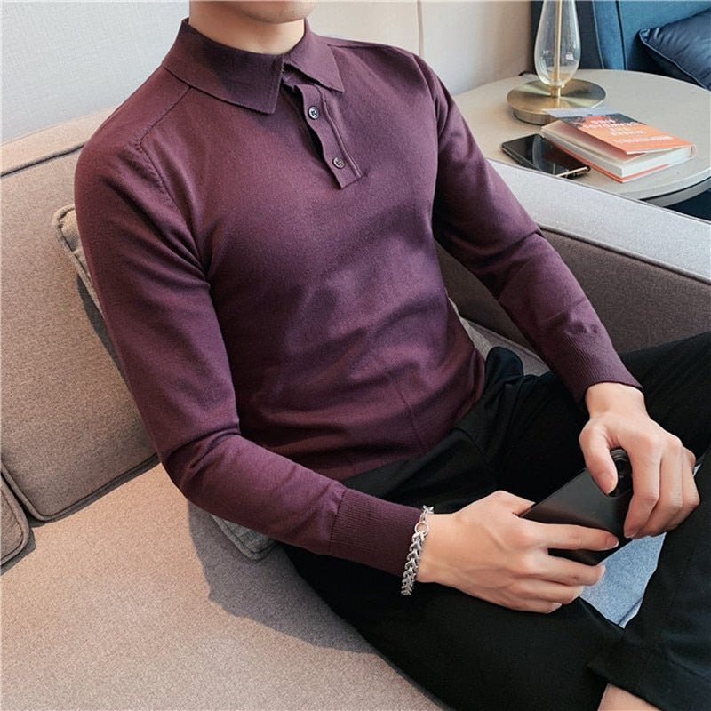 Antonios Casual Slim Long Sleeved Polo T-Shirt Men - Antonios
