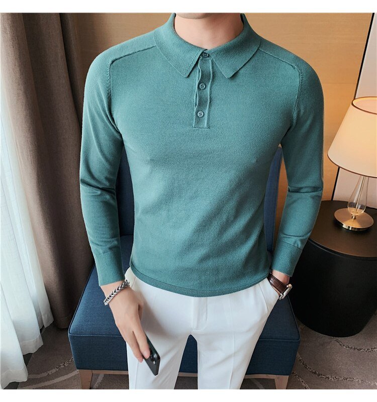 Antonios Casual Slim Long Sleeved Polo T-Shirt Men - Antonios