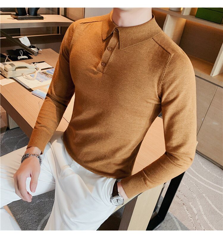 Antonios Casual Slim Long Sleeved Polo T-Shirt Men - Antonios