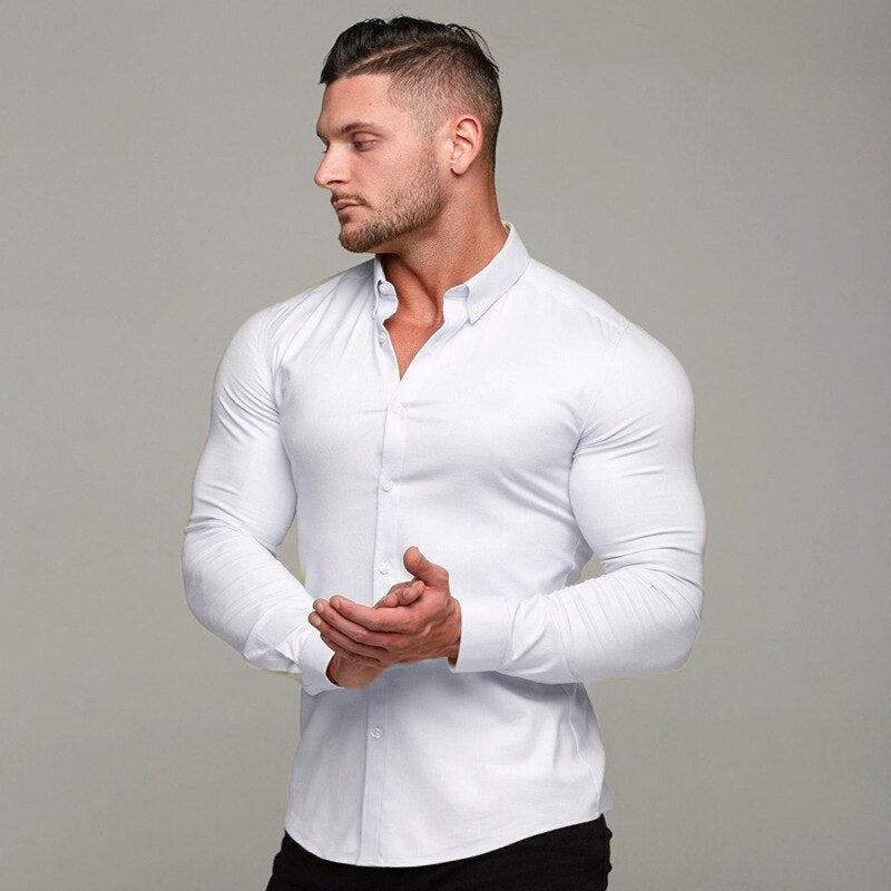 AntoniosClothing Cotton Elastic Long Sleeve Shirt Muscular - Fit - Antonios