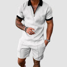 AntoniosClothing White Zip Collar Casual Summer Set 2 piece ( T-Shirt+Shorts) - Antonios