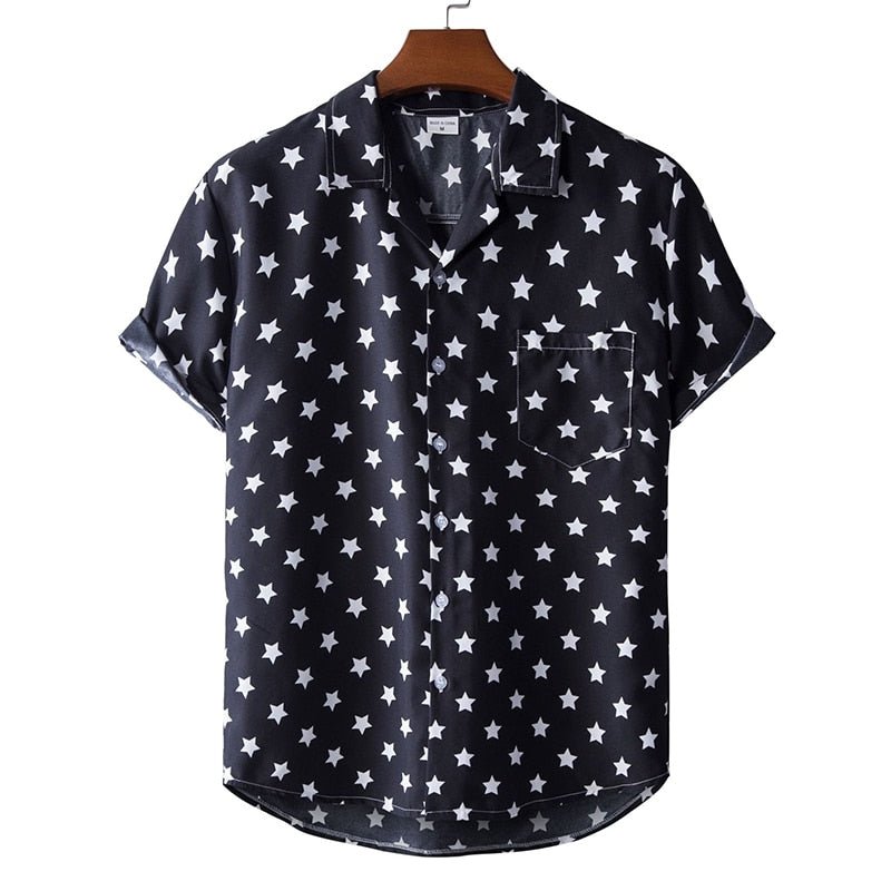 Black Hawaiian Star Print Short Sleeve Shirt - Antonios