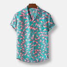 Turquoise-Pink Hawaiian Floral Print Short Sleeve Shirt - Antonios