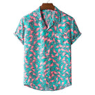 Turquoise-Pink Hawaiian Floral Print Short Sleeve Shirt - Antonios